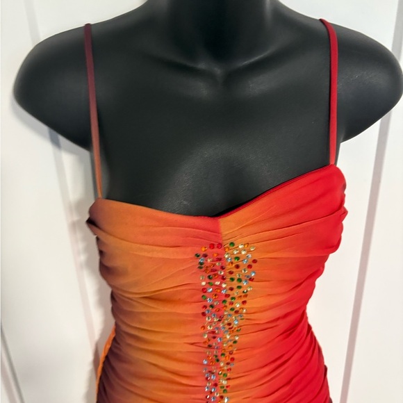 Y2k Elegant Sunset Ombre Midi Prom Dress With Sweetheart Neckline Size Medium - Picture 9 of 16